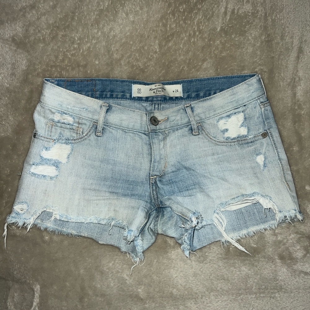 A&F Women's Light Blue Distressed Denim Shorts